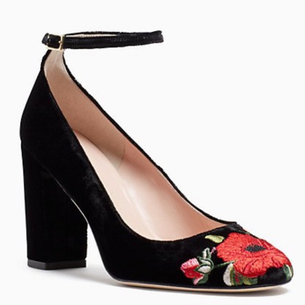 Kate Spade Grove Velvet Embroidered Heels NIB